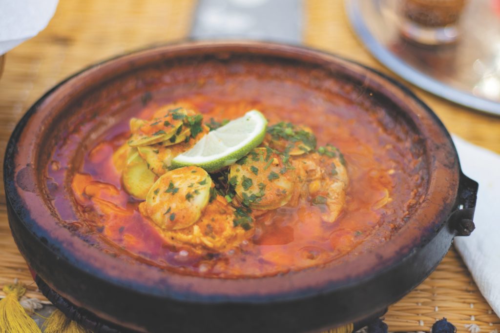 Moroccan traditional dish in a clay bowl