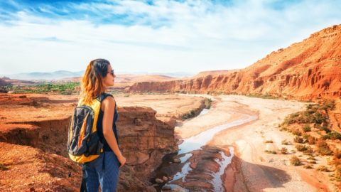 tourist looks out over Moroccan landscape