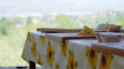 table prepped for italian cooking class