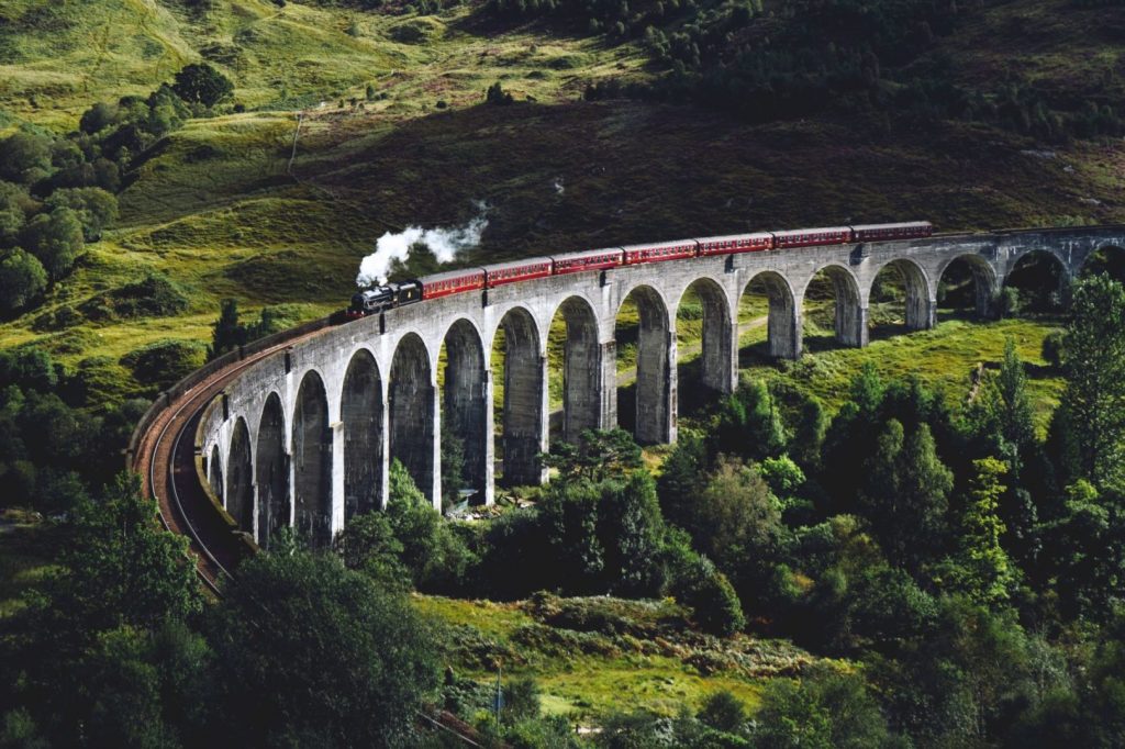 train on a bridge in scotland