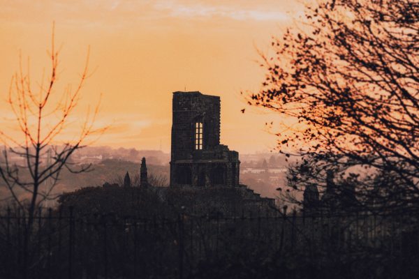 silhouette of an abbey in leeds