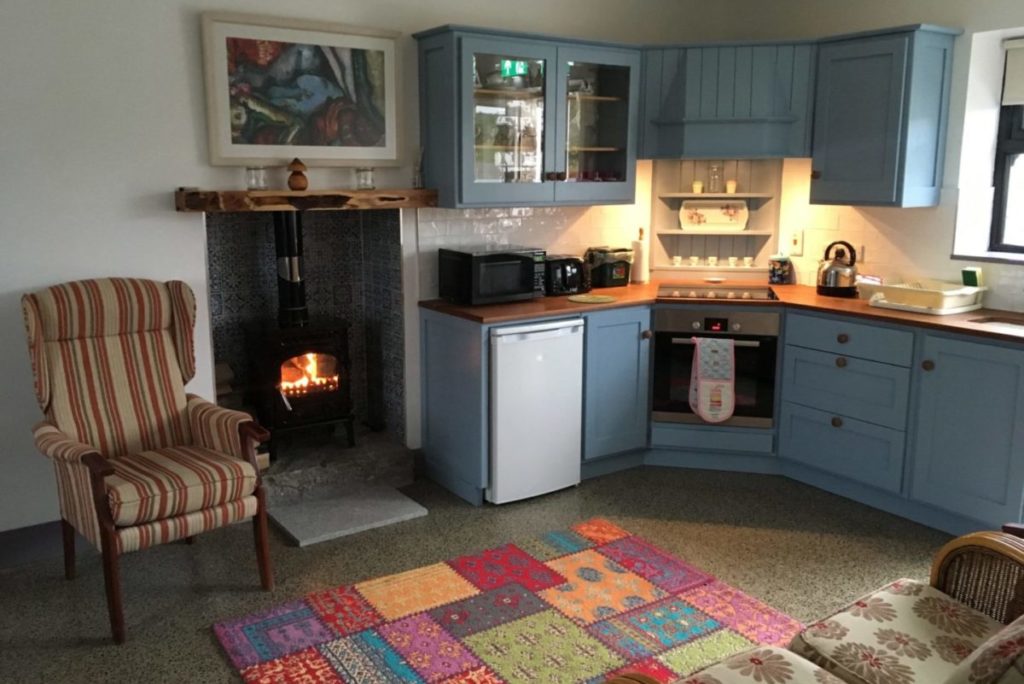 glamping kitchen and fire