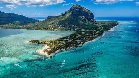beaches and mountain in mauritius