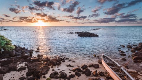 boat and sunset in mauritius