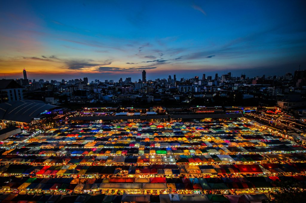 aerial view of a night market in bangkok
