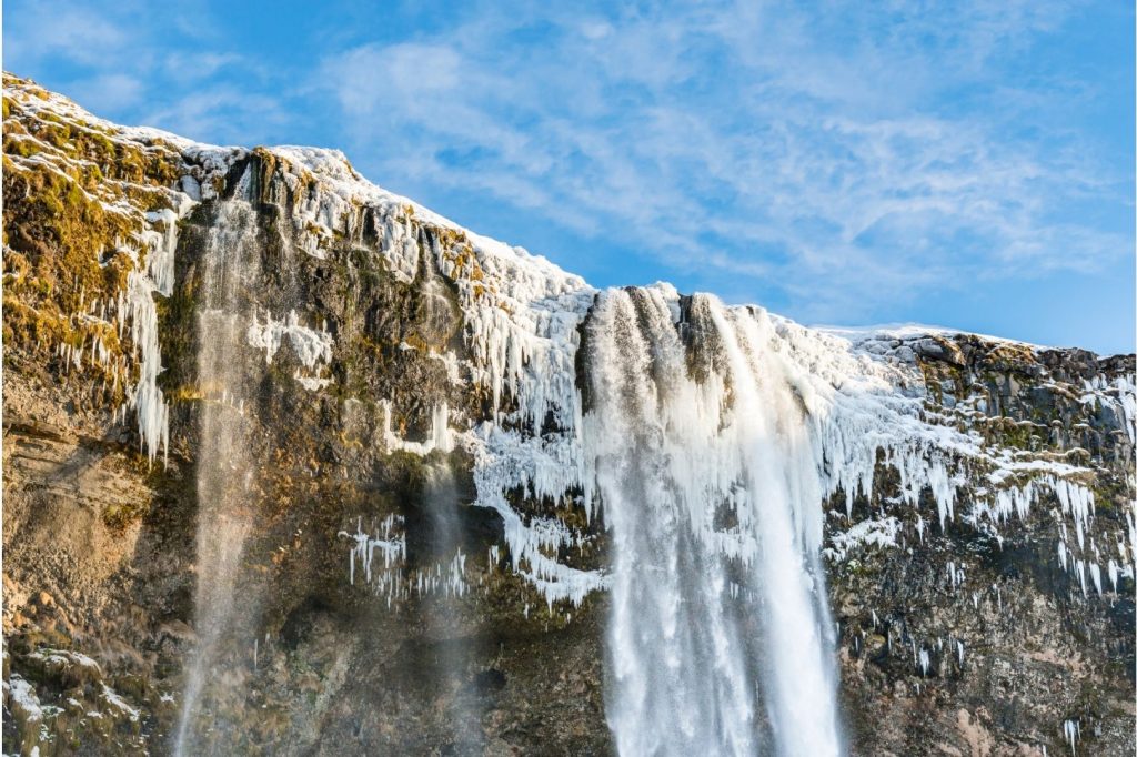 frozen waterfall in iceland