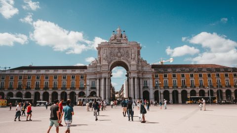 main square and archway in lisbon