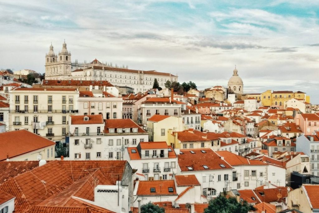 terracotta rooftops and cathedral in lisbon