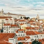 terracotta rooftops and cathedral in lisbon
