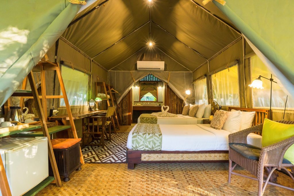 tent interior at a glamping site in thailand