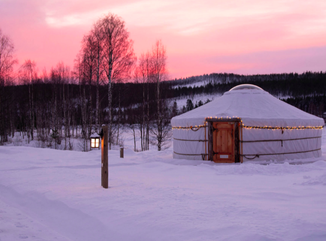 yurt at sunset in lapland