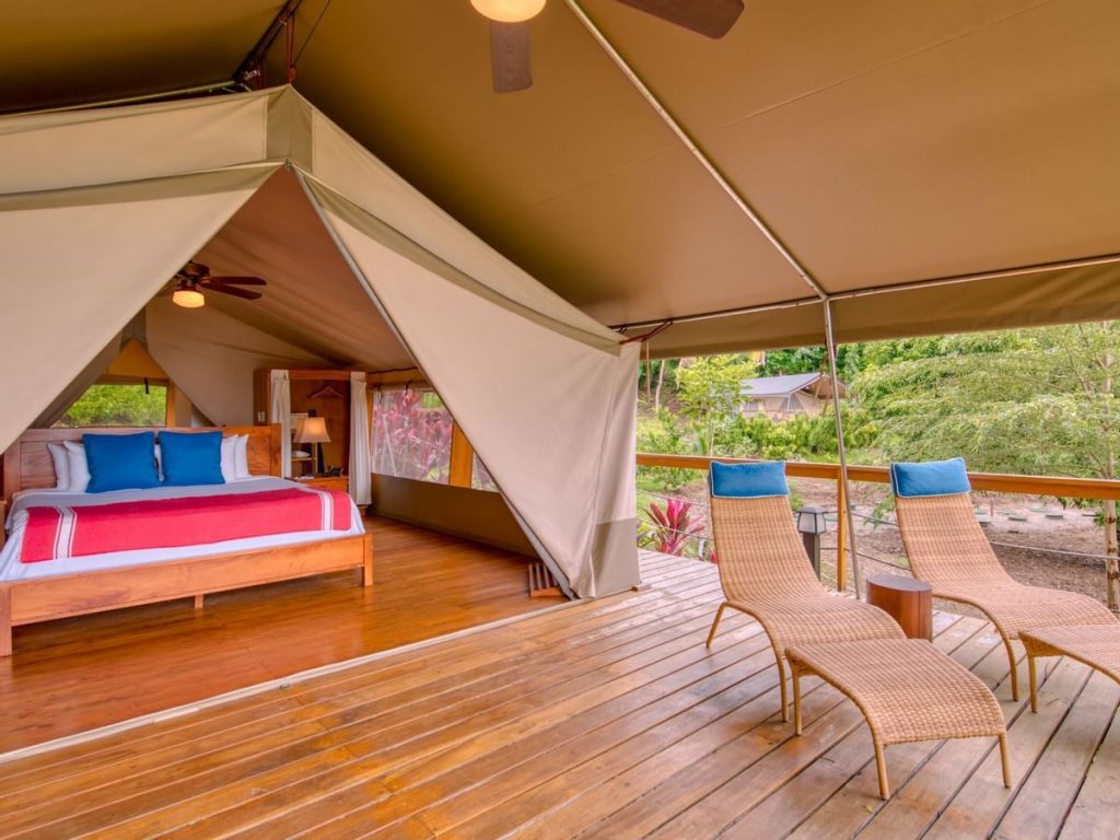 glamping tent and double bed in costa rica
