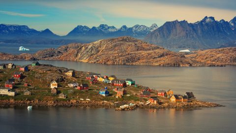town and mountains in greenland