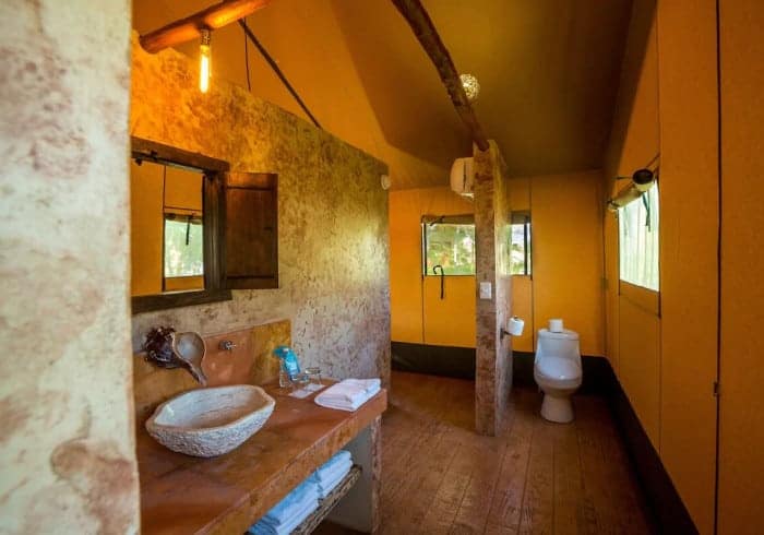 bathroom at a glamping site in mexico