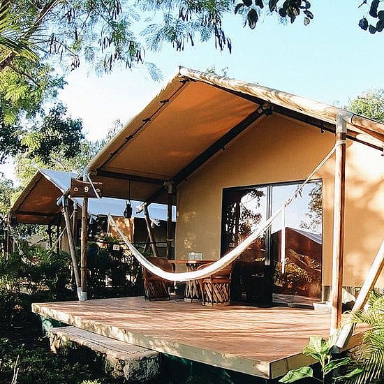 decking and hammock at a glamping site in mexico