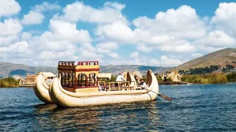 boats on lake titicaca in peru