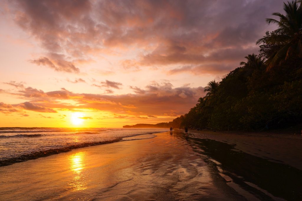 sunset on a beach in costa rica