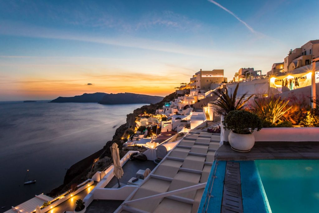 sunset views from a hotel in santorini