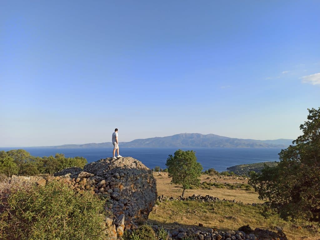 person hiking in lesbos greece