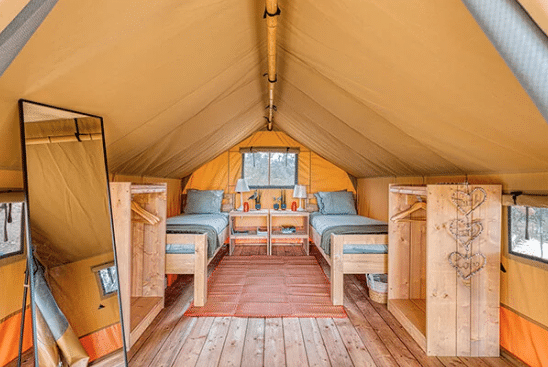 Glamping tent with shared bathroom