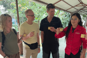 Tourists enjoying a drink with the locals in Monteverde