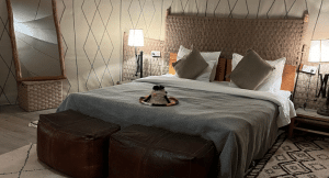 Bedroom in Madu luxury camp in the desert in Morocco