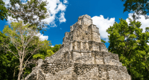 Pyramid in muyil archaeological site in Mexico