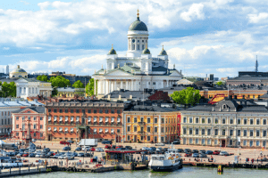 Skyline image of Helsinki in Finland with the cathedral in the background