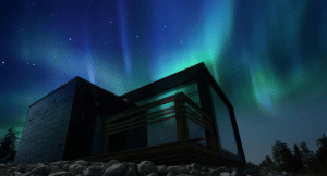 Sky cabin overlooking the northern lights in Kainuu, Arctic Lakeland