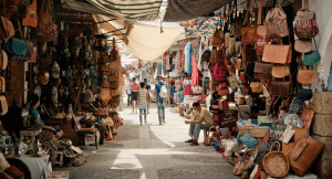 Looking through a souk in Morocco