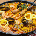 Traditional paella with shrimp and shellfish