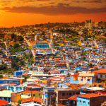Beautiful sunset in Chile over Valparaiso city